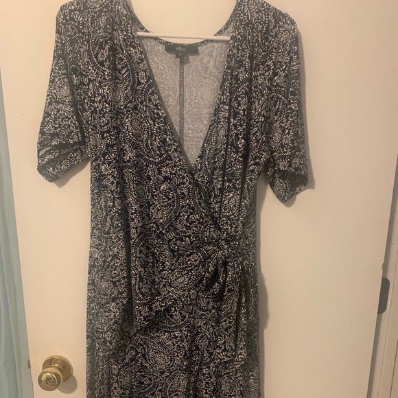 Ellos Navy Blue and White print, midi, wrap-dress, SZ 16 - Picture 1 of 4
